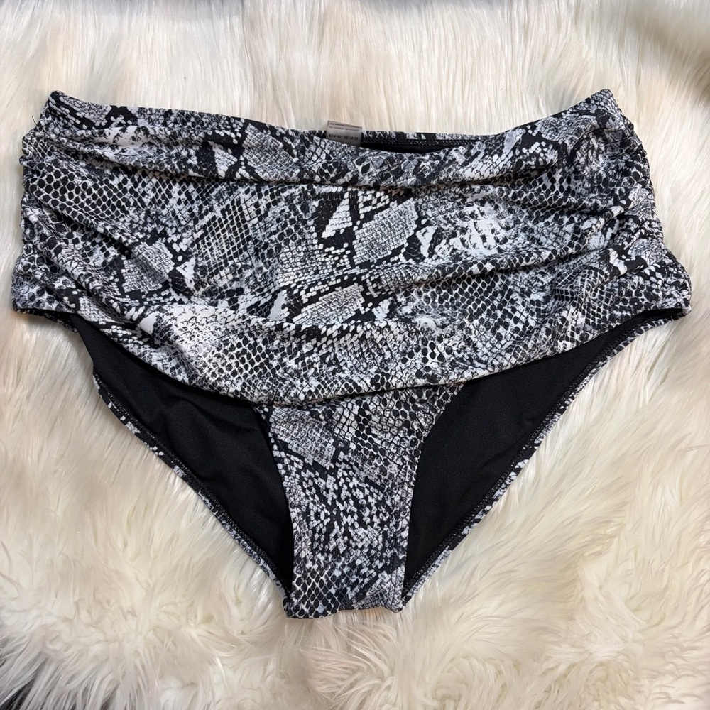 Snakeskin Print High-Waisted Bikini Bottom